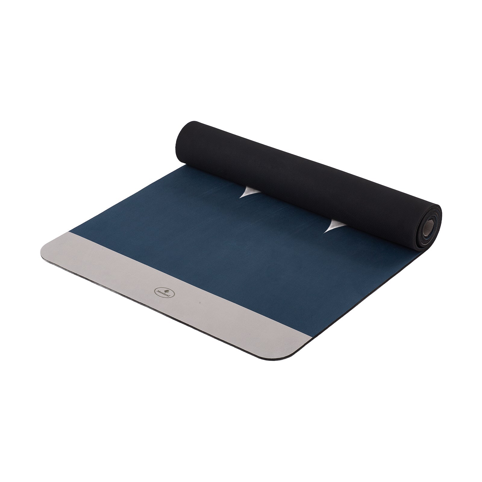 montland cozycloud blue hill yoga mat showing suede surface and logo