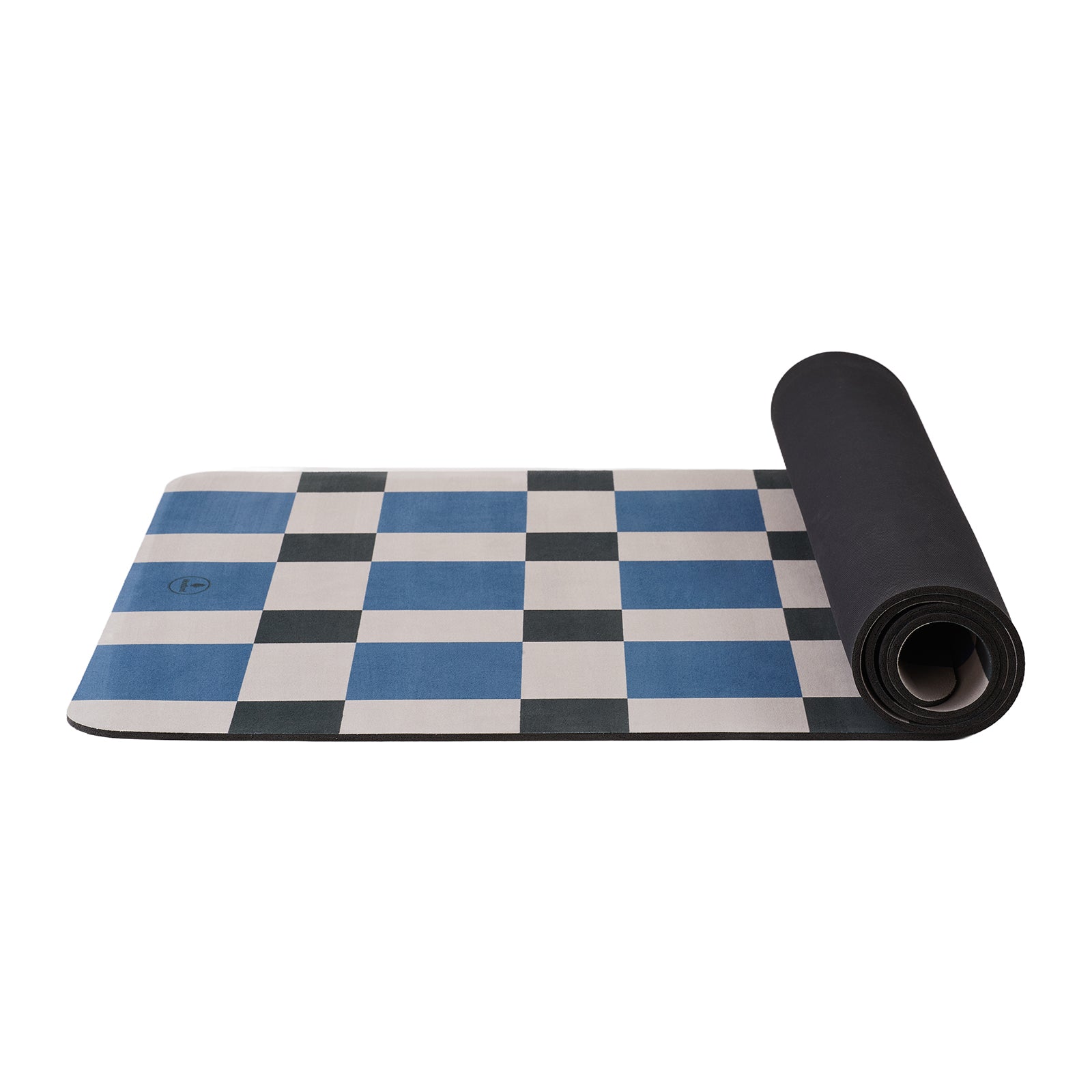 montland ecosync checkerboard yoga mat, side view showing suede surface and thickness