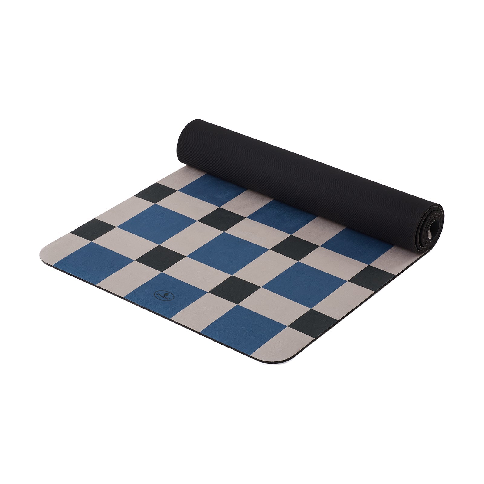 montland ecosync checkerboard yoga mat showing suede surface and logo