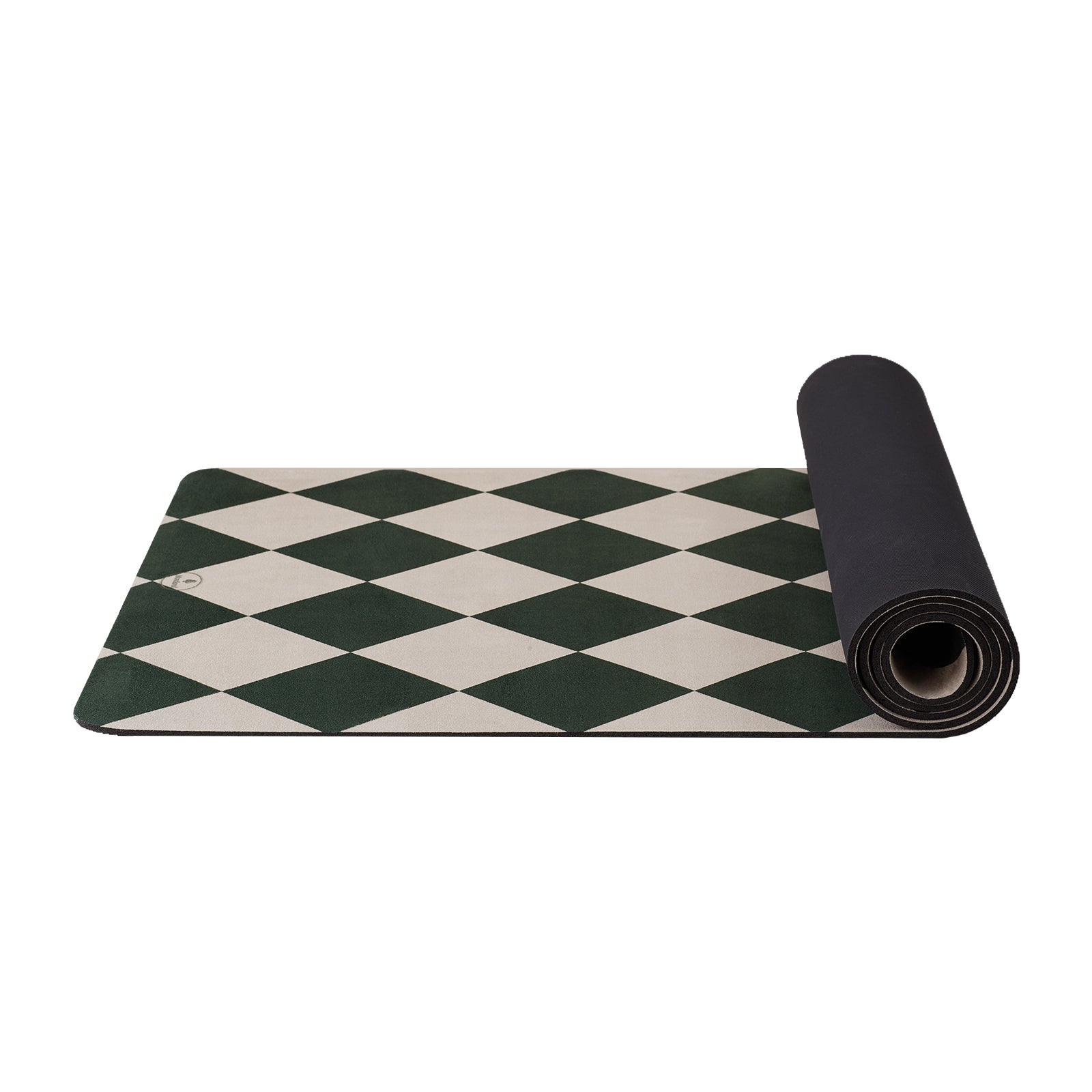 Side view of the Montland Mossy Green yoga mat, highlighting the surface texture and thickness