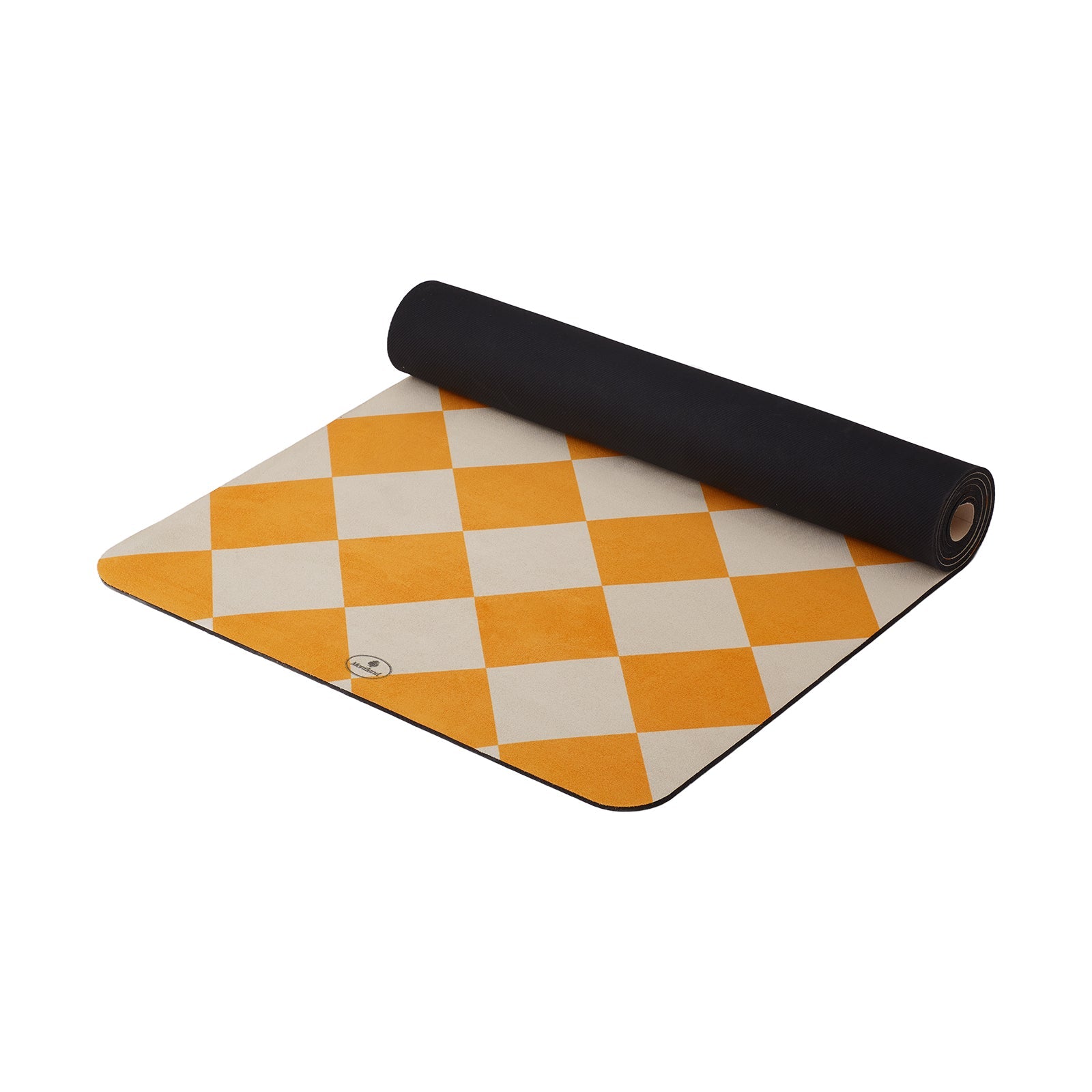 Front view of the Montland Zengrid Solar Yellow yoga mat, showing the mat's diamond design and vibrant yellow color