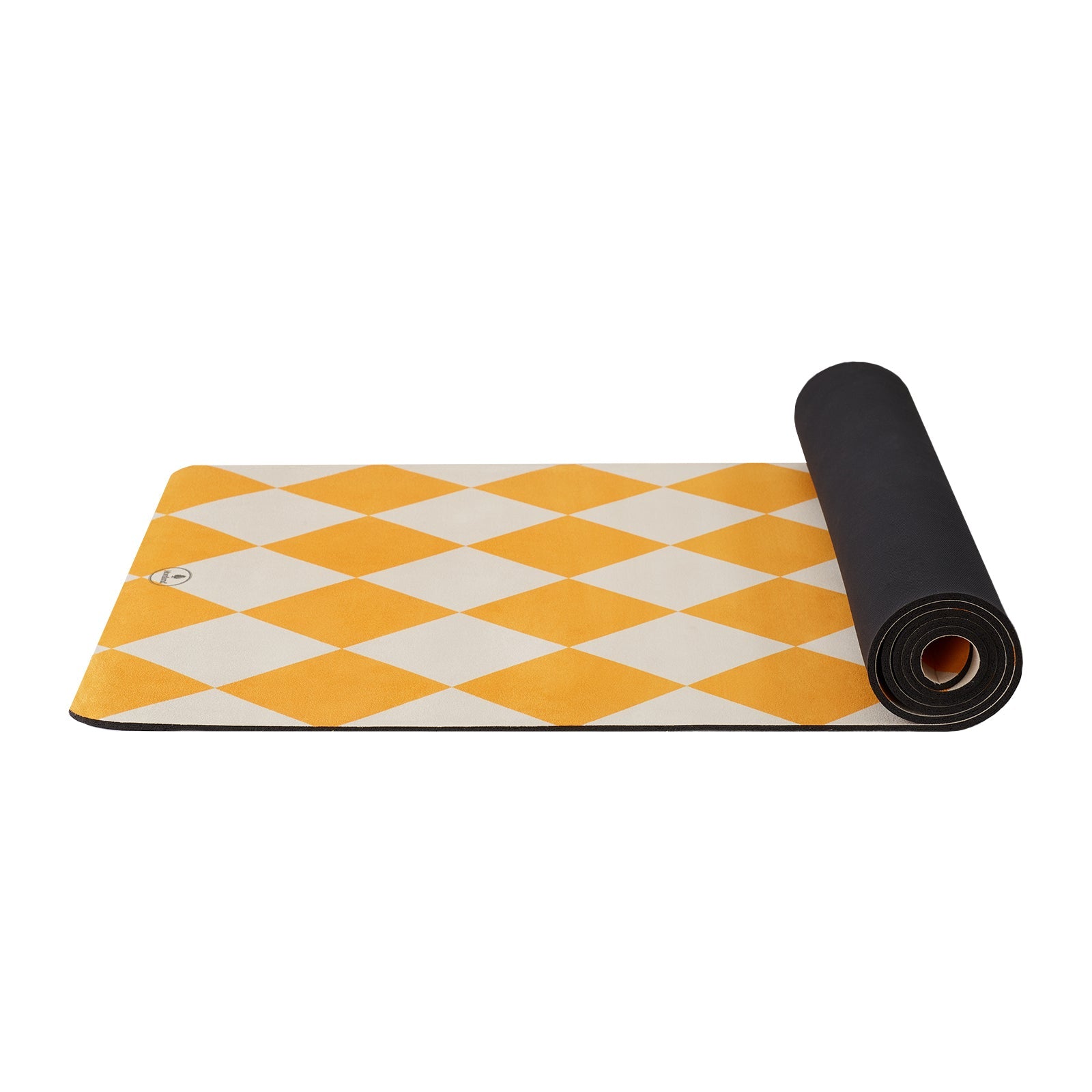 Side view of the Montland Zengrid Solar Yellow yoga mat, highlighting the surface texture and thickness